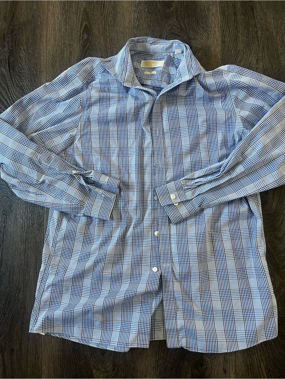 Michael Kors Light Blue Plaid Dress Shirt 45